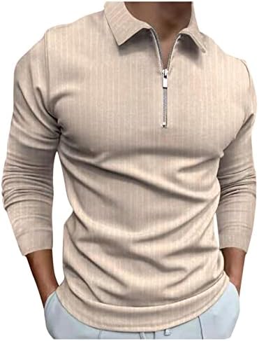 חולצות פולו XXBR לגברים, שרוול ארוך מפוספס באביב 1/4 חולצת צוואר רוכסן רזה מתאימים צמרות מזדמנים לעסקים