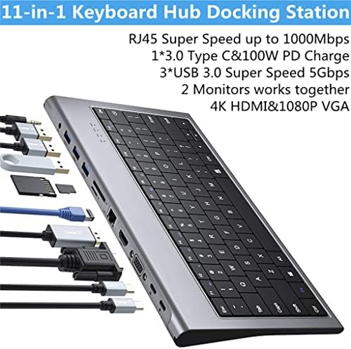 ZSEDP 11-in-1 Multi USB C Decking Station עם מקלדת 100W PD, 4K, VGA, Ethernet, קורא כרטיסים, USB 3.0, AUX USB C