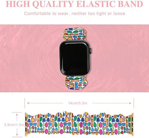 משקפי עיניים צבעוניים אלסטיים לולאה אלסטית להקות שעון מודפס חמוד רצועת שעון תואם עבור Apple Watch