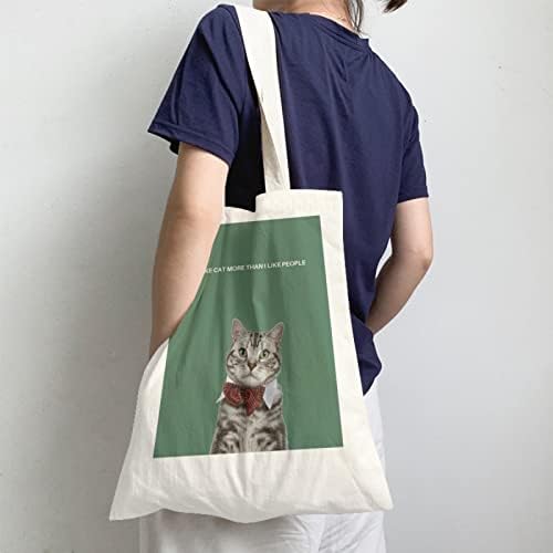 בד חתול תיק לנשים בנות חמוד חתול לשאת שקיות עבור בית ספר מטבח מכולת שקיות לשימוש חוזר קניות שקיות