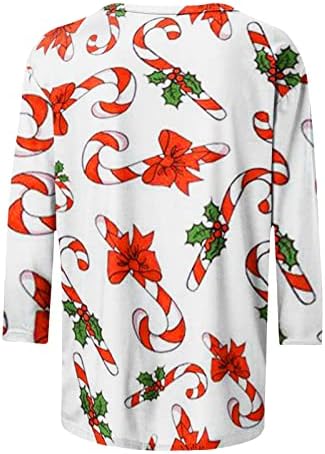תחפושות חג מולד לנשים 2022 חולצות טריקו להדפס חמוד אופנה 3/4 חולצות צוואר עגולות שרוול