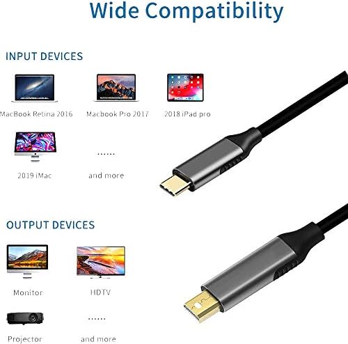 כבל USB-C ל- MINI DisplayPort, 4K@60Hz 6ft זכר לזכר USB C ל- MINI DP וידאו וידאו המרת כבל תואם