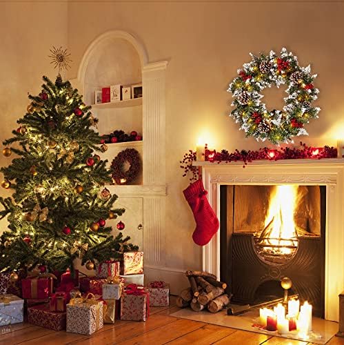 זר חג המולד לדלת הכניסה, זר קישוט ביתי של חג המולד לפני חג המולד עם 50 אורות וקישוטים מעורבים לדלת הכניסה