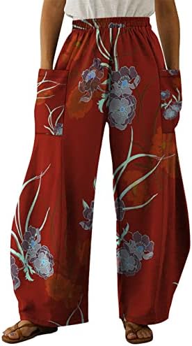 מכנסי הרמון של Hippie Hippie Hippie של הנשים פרח מותניים גבוה מכנסי טרנינג מודפסים יוגה 90s מכנסיים מזדמנים