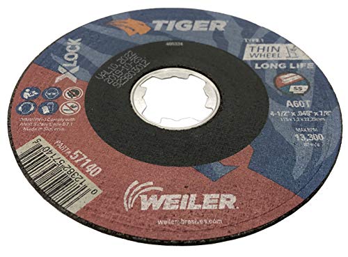 Weiler 57140 4-1/2 x .045 Tiger AO סוג 1 גלגל חיתוך, A60T, X-Lock Arbor Hole