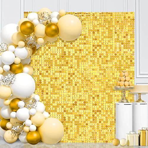 זהב שמר קיר רקע 24 פנלים גליטר עגול רקע נצנצים רקע קיר תפאורה לחתונה כלה מקלחת מסיבת יום הולדת