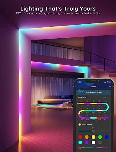 Govee Smart RGBIC LED אורות רצועת LED 65.6ft LANDLENT CYLINDER FURM FAMER, LED PARINE LED עם בקרת אפליקציות Wi-Fi,
