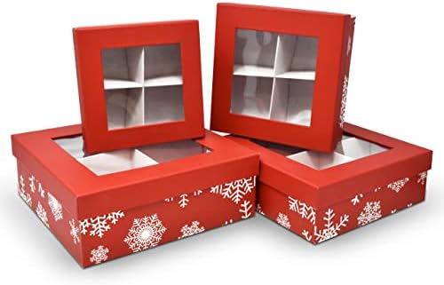 חג המולד קוקי מתנת קופסות כיכר עם חלון וחוצצים חג קינון תיבת עם מכסים 4 חבילה עבור תוצרת בית שוקולדים סוכריות