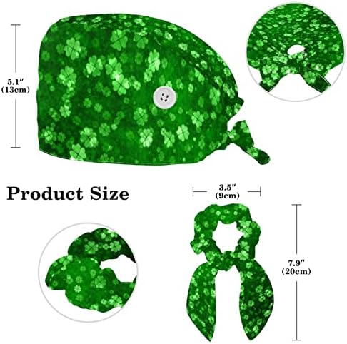 אחות לשפשף כובעים נשים שיער ארוך, תלתן טבעי ירוק שדה כובע עבודה מתכוונן עם כפתור ושיער קשת סקראנצ'י