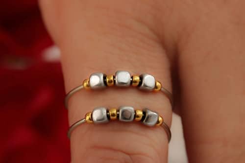 טבעת חרדה טבעת לאישה - טבעת הקלה על תכשיטים, טבעת ספינר עם חרוזים - טבעת אנטי חרדה - טבעת מסתובבת