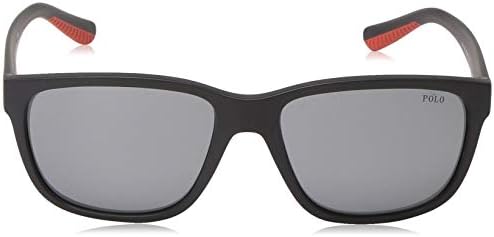 פולו ראלף לורן גברים 4142 מלבני משקפי שמש, מט שחור / כסף מראה, 57 מ מ