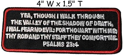 תהילים 23: 4 חיי נצח דתיים תנך פסוק אמונה נושא - ברזל טלאי רקום פרימיום או תפור על סמל האופנוען הנוצרי.