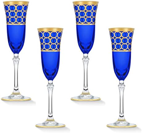לורן בית מגמות קובלט כחול שמפניה חלילי עם זהב טבעות, סט של 4