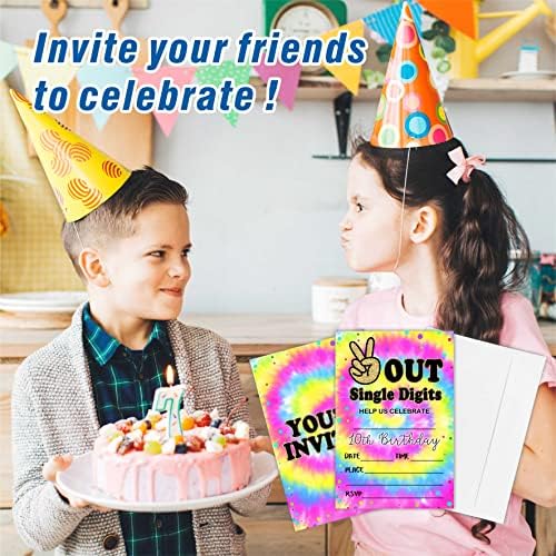 Awsice הזמנות ליום הולדת 10, עניבה צבע דו צדדי למסיבת יום הולדת למסיבת יום הולדת ， בנים, בנות, ילדים, נער, 20