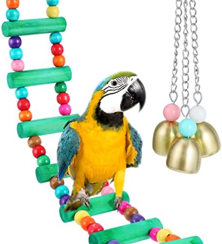 PATKAW 2 יחידות ציפור צעצועי סולם תוכי עץ ציפורים מעץ סולם סולם גשר פעמון צעצוע צבעוני כלוב תלייה תלייה צעצוע