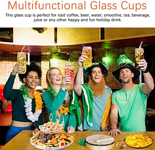 כוסות זכוכית של פייספאו עם מכסים וקשיות כוס קפה קרח 16 עוז 20 יחידות סט זכוכית של פחית בירה כוסות