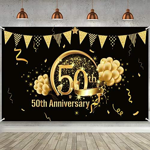 50 יום השנה קישוטים, בד גדול במיוחד שחור זהב סימן פוסטר עבור 50 יום השנה רקע תא צילום רקע באנר 50 יום הולדת