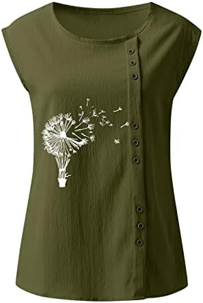 מיאשוי אתלטי חולצות לנשים נשים קיץ מזדמן שן הארי הדפסת שרוולים כפתור אפוד עגול צוואר רופף 2 חולצות