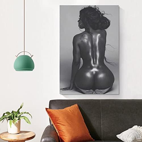 פוסטרים פוסטר דוגמנית סקסי אפרו-אמריקאית פוסטר שחור ולבן גדול קיר קיר קיר קיר בד מדפיס תמונות לעיצוב חדר
