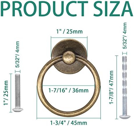 Zernmiarder 12 יחידות משיכות טבעת פליז עתיקות, ידיות טבעת ארונות וינטג ', ידיות טבעת מגירת
