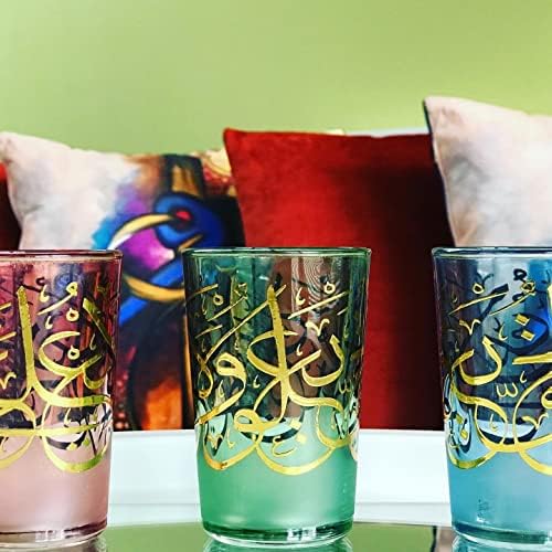 מרוקאי ערבסק תה משקפיים, מרוקאי שתיית משקפיים-חבילה של 6-ייחודי ומסוגנן - בעבודת יד מסורתית זכוכית