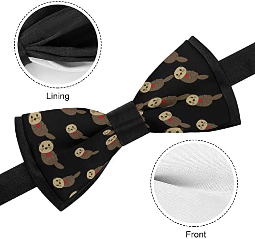 WeedKeycat Sea Otter לב עניבה מצחיקה עניבה מקודמת לקשרי פרפר רשמיים מראש מודפסים לגברים