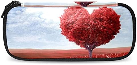 תיבת מארז עיפרון חמוד לתלמידים אדום בצורת לב עץ עץ עט סמן עט עמיד עמיד נשיאה עם רוכסן, ציוד לבתי