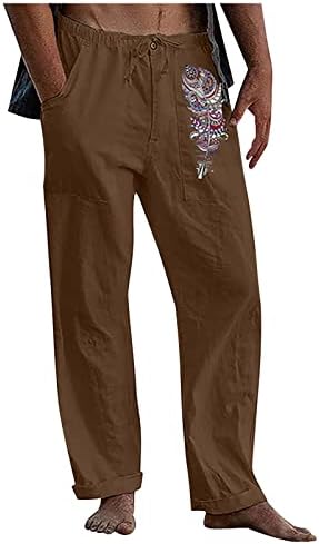 מכנסי פשתן כותנה לגברים בקיץ כיסים רופפים מכנסיים מותניים אלסטיים מכנסי יסודות קל משקל קל משקל