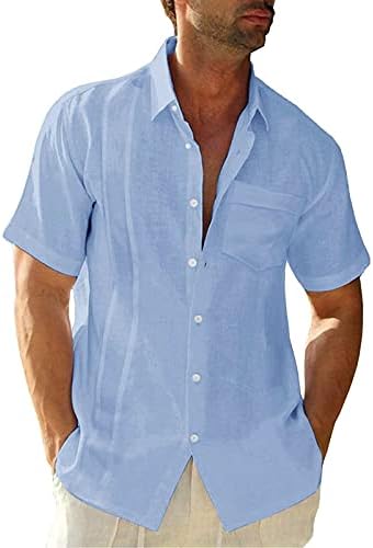 UBST קיץ גברים שרוול קצר מחנה קובני מחנה גוויאברה חולצה כותנה פשתן היפי רגוע כפתור חוף ים למטה חולצות