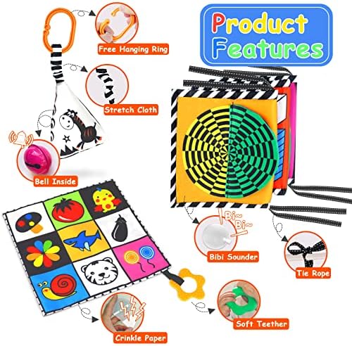 צעצועים של Dongtoiz יילוד, צעצועים לתינוקות בניגוד גבוה עבור צעצועי תינוקות יילודים, שחור ולבן 0-3 חודשים צעצועי
