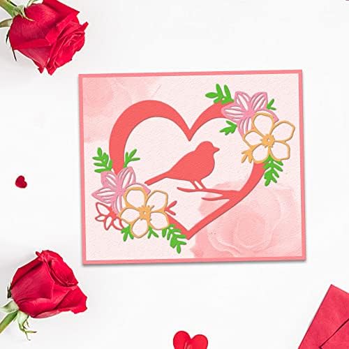 Hying Valentines פרחי לב חיתוך מתים לייצור כרטיסים וקישוטים לאלבום תמונות, ציפורים מתות חותכות