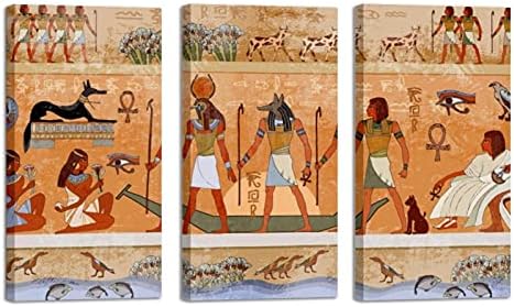 אמנות קיר לסלון, ציור שמן על בד גדול ממוסגר אלים מצריים עתיקים פרעונים יצירות אמנות לעיצוב חדר שינה ביתי 24 x48