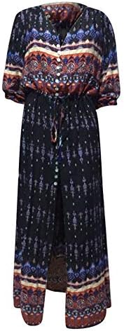 UIKMNH לנשים 3/4 שרוול התאמה ומתלקות שמלת מקסי שמלת אסימטריה ארוכה קיץ נשים סתיו שמלה בוהמית