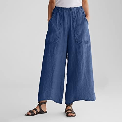 מכנסי נשים מיאשוי סוויטת סוויטת עבודה מזדמנת בצבע אחיד של נשים מכנסי רגל רחבים מכנסי פשתן כותנה