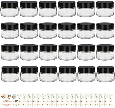 24 חבילה 1oz צנצנות זכוכית עגולות ברורות - מכולות קוסמטיות ריקות עם ספינות פנימיות, מכסים שחורים