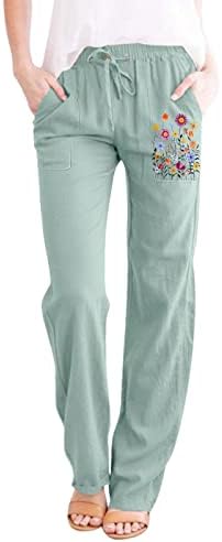 מכנסי פשתן לנשים MTSDJSKF, מכנסי פשתן רגליים רגילות ברגל גבוהה מכנסי פשתן עם כיסים עם כיסים חותלות קיץ