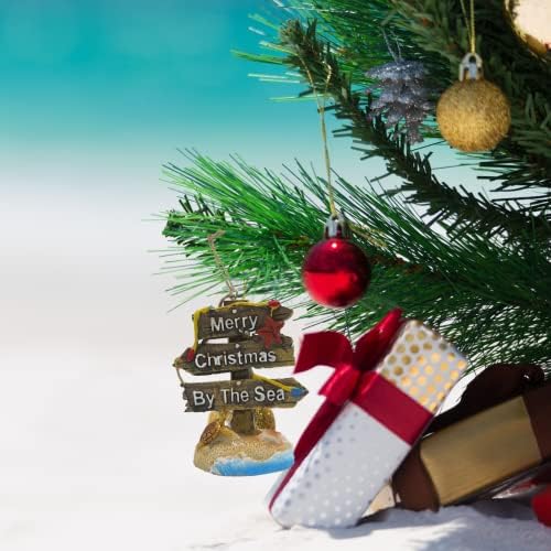 חג שמח על ידי קישוט חג המולד הטרופי הטרופי, קישוט חג תלוי לעץ או זר, עיצוב חוף שרף, 3 אינץ '