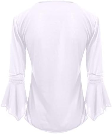 חולצת חולצה חולצת חולצה לנשים 3/4 שרוול פעמון כותנה כותנה קפלים קפלים תרמיים מתרחבים רגל רחבה חותמת