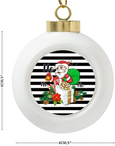 כדור קישוטי חג המולד 3 סנטה לחג המולד עם מתנה הו הו דפוס פס שחור לבן קישוט קרמיקה קישוט עץ חג המולד קישוטי