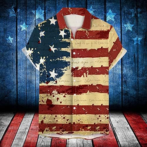 חולצות פטריוטיות XXBR לגברים, 4 ביולי רטרו רטרו כפתור דגל אמריקאי למטה צווארון צווארון צווארון רגוע בכושר רופף