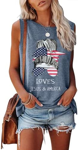 נשים גופיות דגל אמריקאיות אמריקאיות 4 ביולי פטריוטיות מבולגנות בלאחנות גרפיות אוהבות חולצת הדפסה