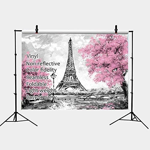 פאנגהוי 9 * 6 רגל פריז אייפל מגדל תפאורות צילום ורוד פרחי עצי תמונה מאהב חתונה סטודיו אבזרי רקע