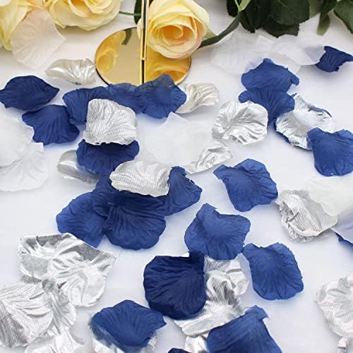 900 יחידות חיל כחול כחול כסף פרחים מלאכותיים משי ריוז עלי כותרת פרח נערת נערת עלי כותרת למקלחת כלות חתונה