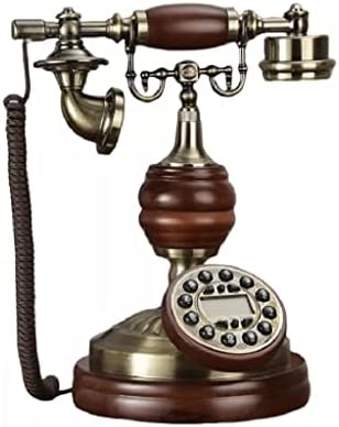 Mxiaoxia עתיק טלפון קבוע רטרו מגע בית חיוג עץ מוצק טלפון טלפון תאורה אחורית כחולה+חינם+מזהה מתקשר
