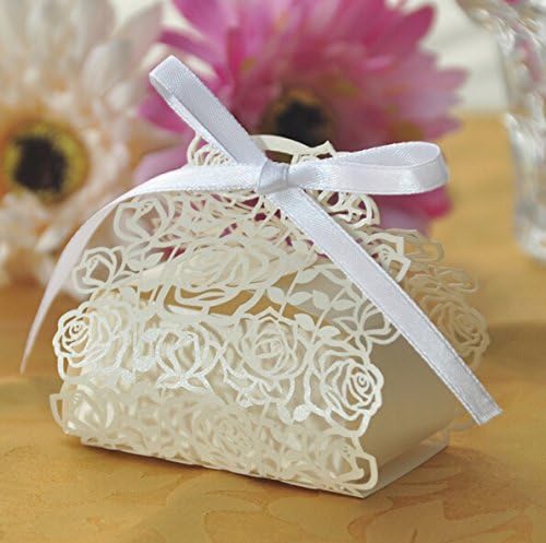 SAITEC 50 חבילה לייזר חתך כלה ורדים קופסת מתנה לממתקים עם חתן עם סרט חתונה קופסאות לחתונה קופסאות