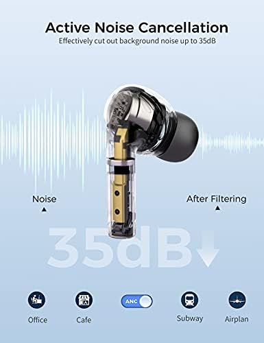 MPWhyl Bluetoth 5.2 אוזניות, מבטלות רעש פעיל אוזניות אלחוטיות, בס עמוק באוזניות האוזניים, זמן משחק