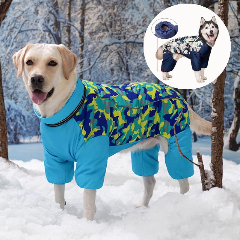 מעילי כלבים גדולים כלבים אטומים למים בגדים מעיל חיות מחמד פליס חם סרבל גור סרבל לברדור תלבושות חיל כחול