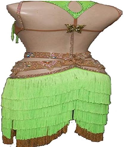 קולקציית שינג - AL83 סלסה סלסה לקצב לטיני שמלת ריקוד סמבה שולי קריסטל - ירוק בהתאמה אישית, גודל אחד