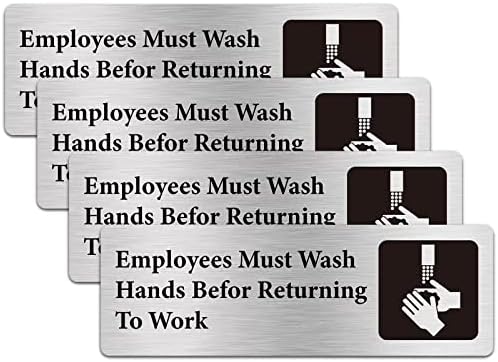 העובדים חייבים לשטוף שלטי ידיים, Silvivao Wash ידיים של שלטי עסקים, אלומיניום מוברש בגודל 9X3 אינץ