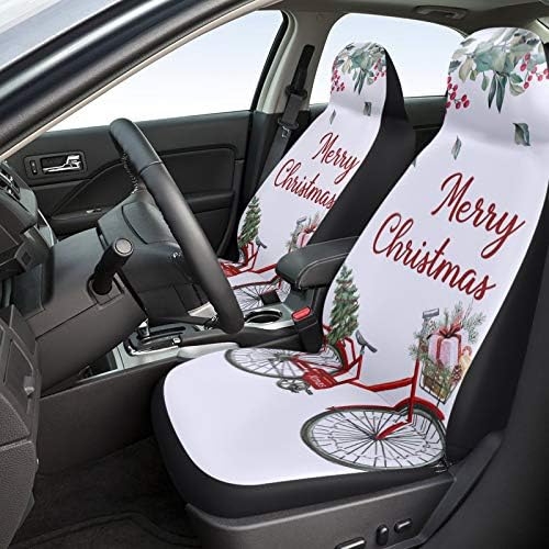 עץ חג שמח עץ אופניים הדפסת אופניים מכסה מכוניות מכוניות 2 חלקים כרית מושב קדמי אוניברסלי קדמי לרכב